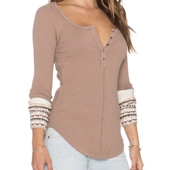Free people Thermal Henley Knit Cuff Ski Lodge Bella Swan Twilight Thermal boho - Picture 3 of 13